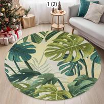 Augalų rašto apvalus kilimas Monstera palmių lapų spaudinys Neslystantis dekoratyvinis kilimas Šiltas patogus grindų kilimėlis svetainei miegamajam 120cm x 120cm beige