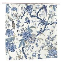 Chinoiserie Dušo Užuolaida Mėlyna ir Balta Lauko Mėlyni Paukščiai Gėlės Skalbiamas Vandeniui Atsparus Audinys Vonios Užuolaida Su Kabliukais Dekoras (WHITE,180*180cm) balta