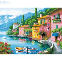 5D DIY Diamond Painting Town Embroidery Mosaic Cross Stitch Rhinestone Decoration 20X30CM blue