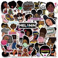 50PCS Fashion Inspirational Melanin Poppin Black Girl Sticker For DIY Luggage Laptop Skateboard Motorcycle Decal Stickers F4 50PCS black