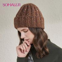 SOMALER žieminės megztos kepurės moterims šiltai su rankogaliais madingi mergaičių gaubtai Elegantiškos spalvos laisvalaikio naujos prekės ženklo moteriškos Gorros pupelės brown