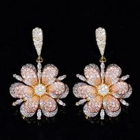 CMM Tricolor Fine Jewelry Micro Pave Cubic Zirconia Flower Drop Earrings įvairiaspalvis