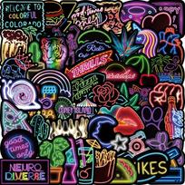 50Pcs INS Cartoon Neon Light Stickers Funny VSCO Girl DIY Toy Guitar Motorcycle Luggage Suitcase Decal Graffiti Sticker 50Pcs blue