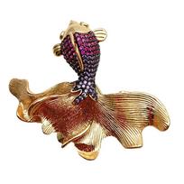 60x50mm Multi Color Cubic Zirconia Pave Gold Plated Goldfish Brooch Pin