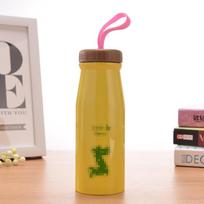 Cartoon Student Water Bottle Lovely Milk Bottle Children's Water Cup Stainless Steel Thermos Cup Water Bottle Travel Tea Mug Office Thermos Cup 420ML brown