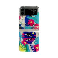 Samsung Z Flip 3 dėklas Kūrybiško rašto skaidrus sulankstomo telefono dėklas Galaxy Z Flip 4 Zflip3 Smūgiams atsparus kietas galinis dangtelis For Samsung Z Flip 4 beige