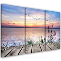 Trijų dalių paveikslų spausdinimas ant drobės Footbridge Beach Sunset 60x40 violetinė