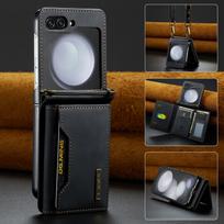 „Samsung Galaxy Z Flip 5 Flip4 Flip4 Flip 3“ kortelių lizdo verslo odinis dėklas, apsaugantis nuo smūgių mobiliojo telefono „Coque“ dėklas for Samsung Z Flip 5 juoda