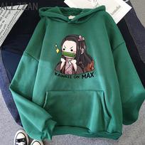 Demon Slayer Hoodies Kimetsu No Yaiba Graphic Print Women Hooded Collar Sweatshirts Nezuko Fans Collection Clothing XL white