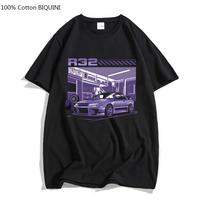 Initial D R32 Purple Drift Car T Shirt Unisex Summer Short Sleeve Tee Hip Hop T-shirt for Male Harajuku Top Funny Streetwear Cotton L