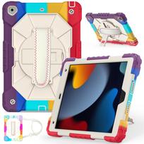For Apple iPad 10.2 (2019)/ (2020)/ (2021) Shoulder Strap Design 360° Rotating Grip Heavy Duty Protection Stand TPU+PC 3in1 Anti-knock Shockproof Case Apple iPad 10.2 (2021)