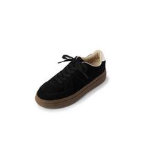 Cow Split Leather spring  Sneakers Platform mixed color Lace Up Women Casual Shoes 35 juoda