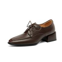 Krazing Pot Karvės odos apvalūs pirštai stori vidutiniai kulnai Pavasariniai batai Brogues Big Dydis 43 Suvarstomi moteriški pompos 34 ruda
