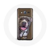 Coque pour samsung galaxy J7 2016 Chien Pitbull Blanc gris
