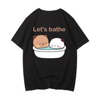 Kawaii Bear Panda Bubu And Dudu T Shirts Let's Bathe Cartoon Print Tee-shirt 100% Cotton Tshirt Short Sleeve Tees O-Neck Cute Tees  Anime Casual XS juoda