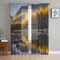 Snow capped Mountain Siberia Luxurious Chiffon Sheer Curtains for Living Room Bedroom Decoration Window Voiles Tulle Curtain 135W x 114H(cm)