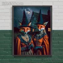 Fantasy Unicorn And Spellcaster Frog Wall Art Print Fox Witchy,Cat Witch,Antique Bat,Black Raven Magic Animal Art Poster Print No Frame 21*30cm