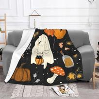 Halloween Pumpkin Ghost Blanket Flannel Print Scary Nap Multi-function Super Warm Throw Blanket for Sofa Office Bedspreads 75x100cm 30x40in