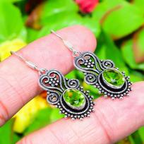 Natural Peridot Gemstone Handmade 925 Sterling Silver Earring 1.77  W4Y19 green