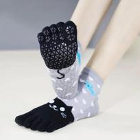 Yoga Socks Women Cotton Cat Cartoon Silicone Non-slip  Full Toe Five Toes Crew Pilates Socks One size black