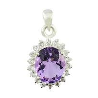 Ametisto pakabukas-Violetinio ametisto brangakmenio karoliai 925 svarų sterlingų sidabro pakabukas white