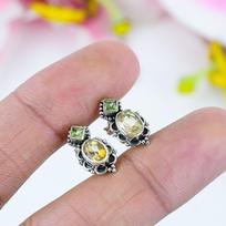 Natūralus citrinas, peridotas 925 prabos sidabro papuošalai viršūnės auskarai .75  C9S69 gray