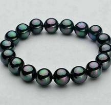 10mm Kinijos kriauklė Juodas perlas apvalus perlas Elastinė apyrankė 7.5