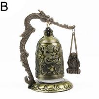 Metalinis varpas, raižytas drakonas, budistinis laikrodis, sėkmės feng šui ornamentas, dekoracija B varis