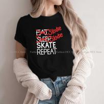 Skate Skate Skate Repeat Round Collar TShirt Figure Skating Basic Unisex T Shirt Women Clothes Fashion L