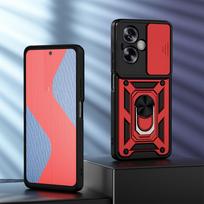 KEYSION Shockproof Armor Case for OnePlus Nord N30 SE 5G Slide Camera Lens Protection Ring Stand Phone Cover for 1+ Nord N30 SE for Nord N30 SE 5G raudona