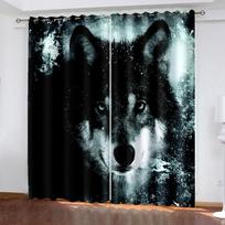 3D Printed Black Animal Wolf Tiger Leopard Shading Blackout Window Curtain for the Living Children's Room Bedroom Hook Decor W50H130(CM)x2&Hook gray