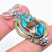 Natural Two Tone- Spiny Oyster Gemstone 925 Sterling Silver Pendant 2.21  b4v61 blue