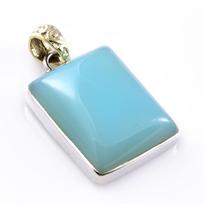 Natūralus vandens chalcedono brangakmenis 925 svarų sterlingų sidabro dviejų tonų pakabukas 1,4'' o5O22 blue