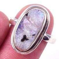 Natural Rainbow Moon Stone Gemstone Handmade 925 Sterling Silver Ring S.7 f7t37 gray