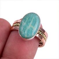 Natural Amazonite Gemstone Two Tone 925 Sterling Silver Jewelry Ring S.7.5 B5k66
