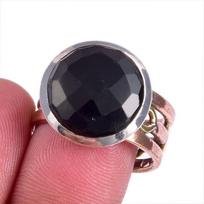 Natural Black Onex Gemstone Two Tone 925 Sterling Silver Jewelry Ring S.8 H5V00