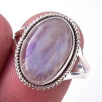 Natural Rainbow Moon Stone Gemstone Handmade 925 Sterling Silver Ring S.9 a5R19 gray