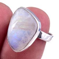 Natural Rainbow Moon Stone Gemstone Handmade 925 Sterling Silver Ring S.7 K2G32 gray
