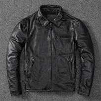 Slim fit natūralios pirmos klasės karvės odos striukė vyrams su atlapais, motociklininko odinė striukė, mados tendencijų paltas S