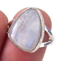 Natural Rainbow Moon Stone Gemstone Handmade 925 Sterling Silver Ring S.7 a1O23 gray