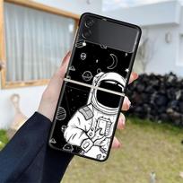 Luxury Case For Samsung Galaxy Z Flip 4 3 5G Black PC Hard Phone Cases Fashion Back Cover ZFlip Funda Cartoon Cool Astronaut Sac Samsung Z Flip 4 5G