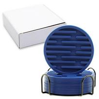 Silikoninis padėkliukas 10cm apvalus izoliacinis kilimėlis marmurinis kavos puodelio kilimėlis anti-lyginimo kilimėlių rinkinys parduotuvės dryžuotas drenažas 6 pads 1 Tito tamsiai mėlyna spalva