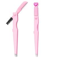 3 in 1 Multi-function eyebrow trimming tool folding eyebrow brush eyelash curler tweezers razor 1pc oranžinė