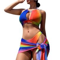 Retro bikini spausdintas mados bikinio rinkinys maudymosi kostiumėlis ir sijonas prigludęs moteriškas tvarsliava Vasaros paplūdimio prabangus elegantiškas S beige