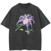 Streetwear T-shirt su voro grafika, medvilninis, skalautas juodas T-shirt, unisex viršutiniai drabužiai, vasarinis T-shirt su trumpomis rankovėmis S juoda