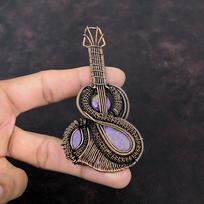 Purpurite Pendant Copper Wire Wrapped Pendant Guitar Pendant Handmade Pendant Copper Wire Wrap Jewelry Gift For Her Genuine Gemstone Pendant black