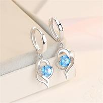 Hollow Heart-shaped Pendant Earrings With Bule Faux Zircon Alloy Female Accessory Perfect For Daily And Party Occasions