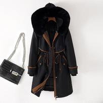 Žieminė striukė Moteriška Parka Drabužiai Ilgas paltas Vilnos pamušalas su gobtuvu Striukė Kailinė Apykaklė Stora Šilta Sniego Nešioti Paminkštinta Parka 6XL juoda