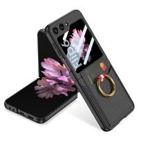 Prabangus PU odinis kietas kompiuterio telefono dangtelis, skirtas Samsung Galaxy Z Flip 6 5 dėklui su mažu ekrano apsaugos žiedo laikikliu For Galaxy Z Flip 6 black