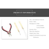 3 Holes Plier Pink# and Micro Pulling Needle and Loop Threader 3pcs/set For Hair Extensions white